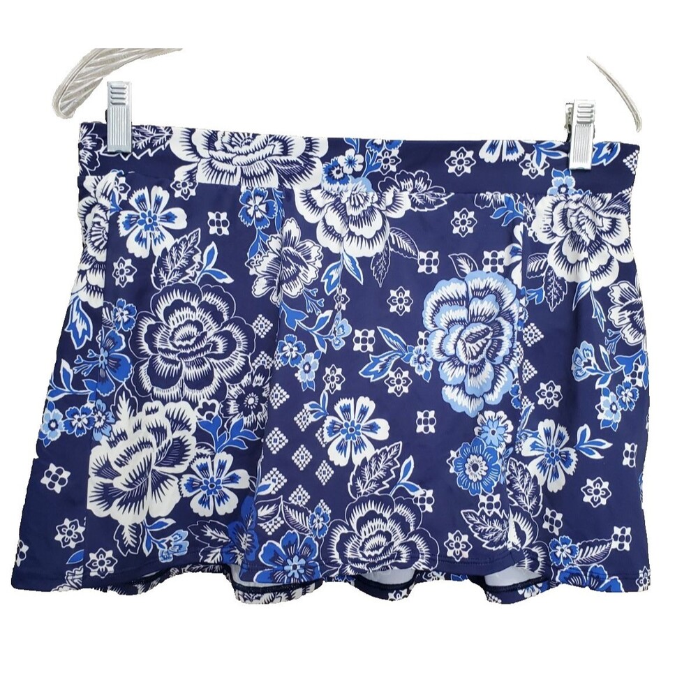 Miraclesuit x Talbots Light Control Blue Floral Swim Skirt Swim Bottom Size 10